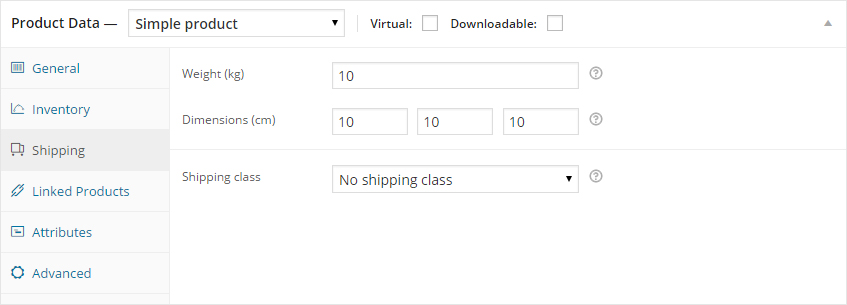 Product Data - Shipping Tab